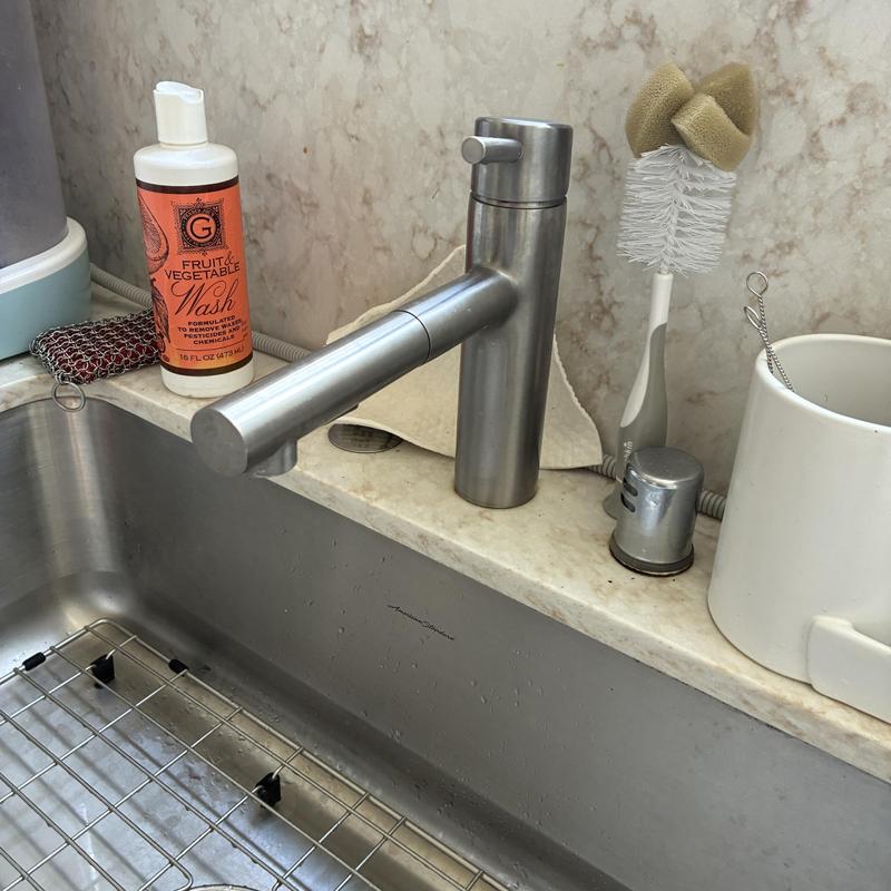 Moen kitchen faucet installed on countertop sink