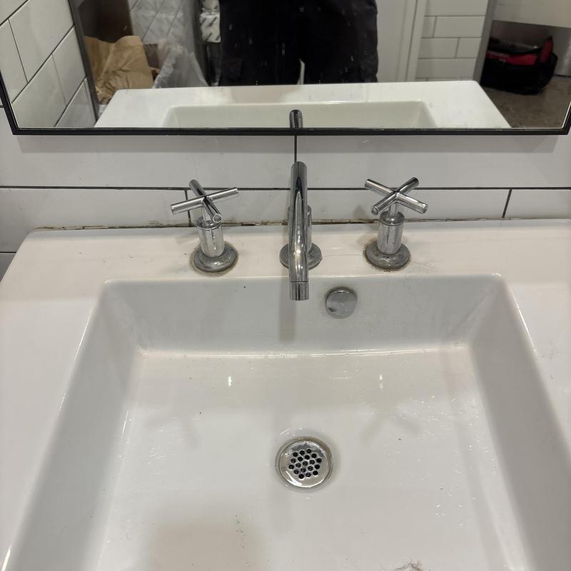 Bathroom sink faucet and handles with minor adjustment
