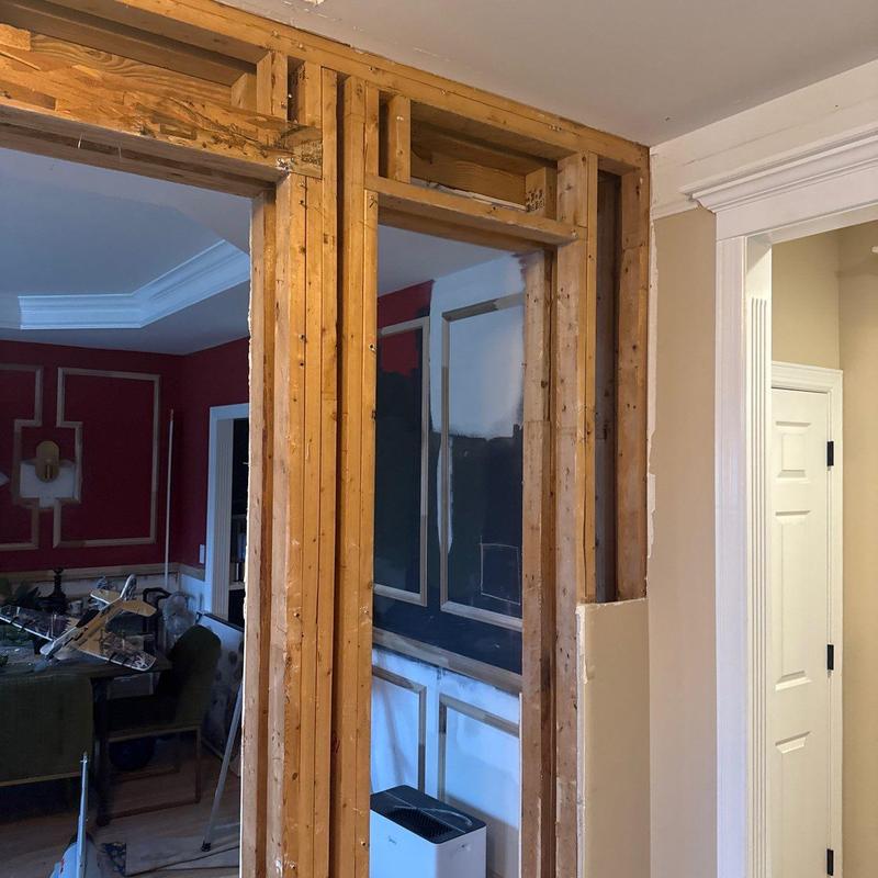 Wall framing exposed for interior renovation