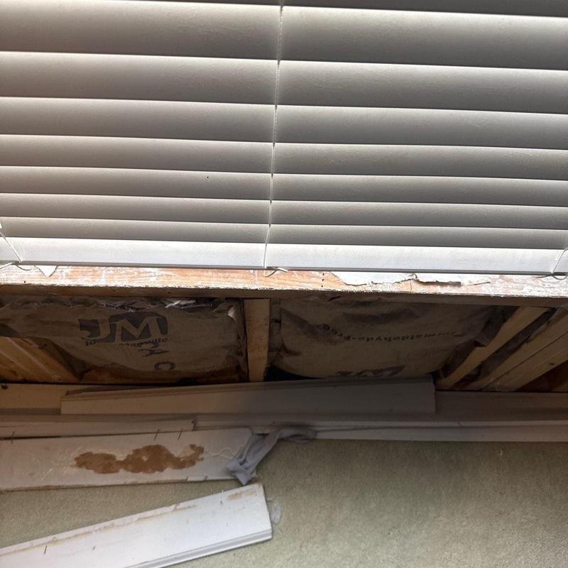 Window sill water damage and missing trim removal