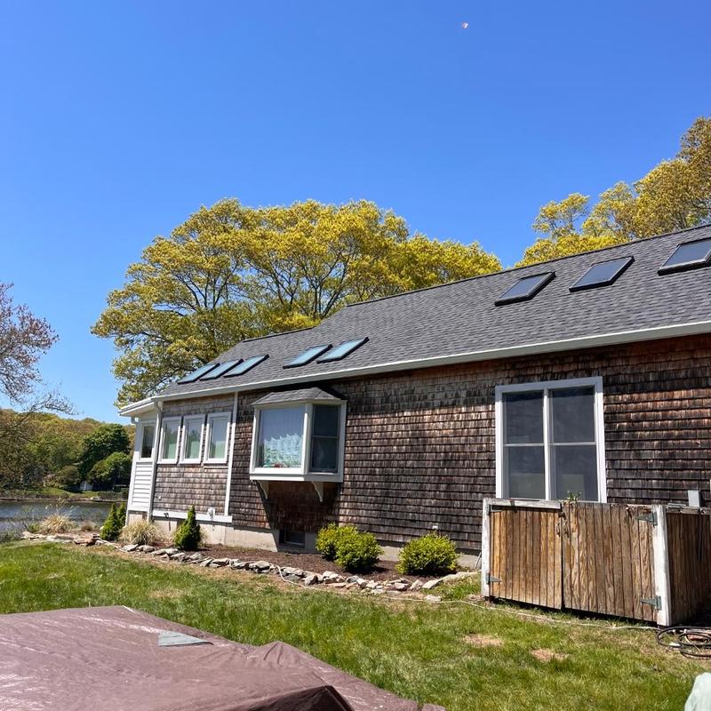 New roof with skylights on coastal home in Stonington New roof with skylights on coastal home in Stonington
