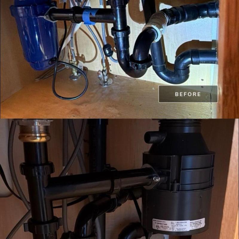 Garbage disposal installation and drain line relocation