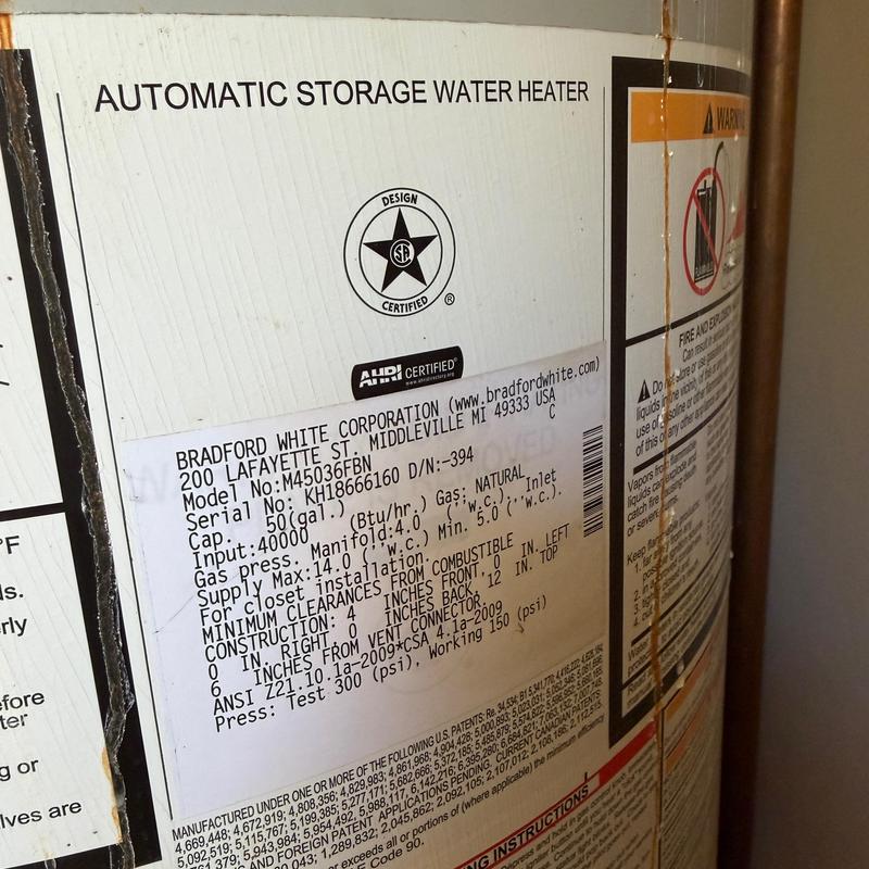 50 Gallon Automatic Storage Gas Water Heater label