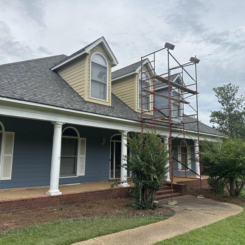 Roof dormer scaffolding setup for exterior work