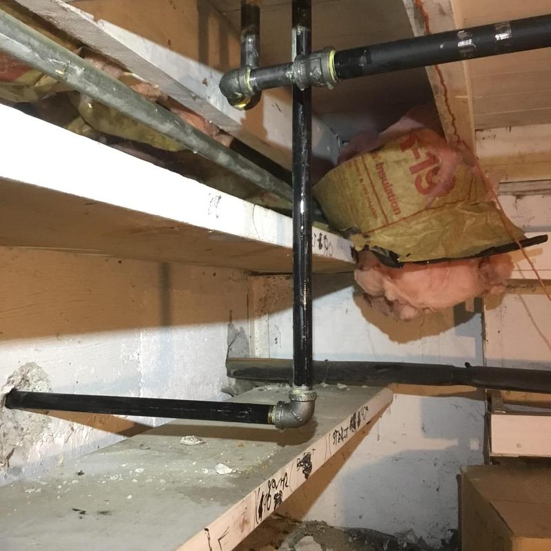Natural gas line piping installation for fireplace