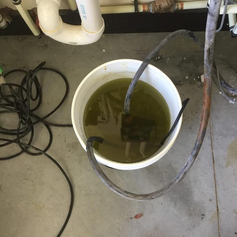 Tankless water heater descaling bucket and hoses
