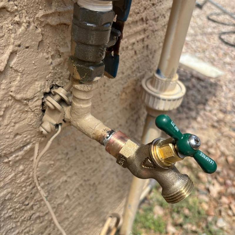 Outdoor hose bib with new brass valve installed Outdoor hose bib with new brass valve installed