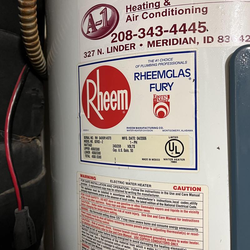 Water heater label and warning instructions close-up