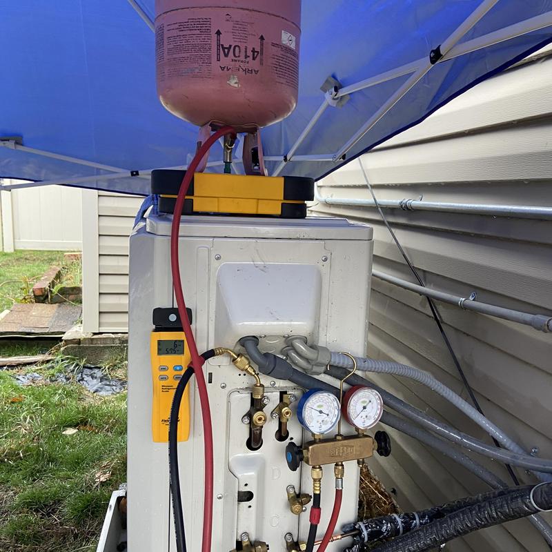 Mini split outdoor unit refrigerant recharge and testing