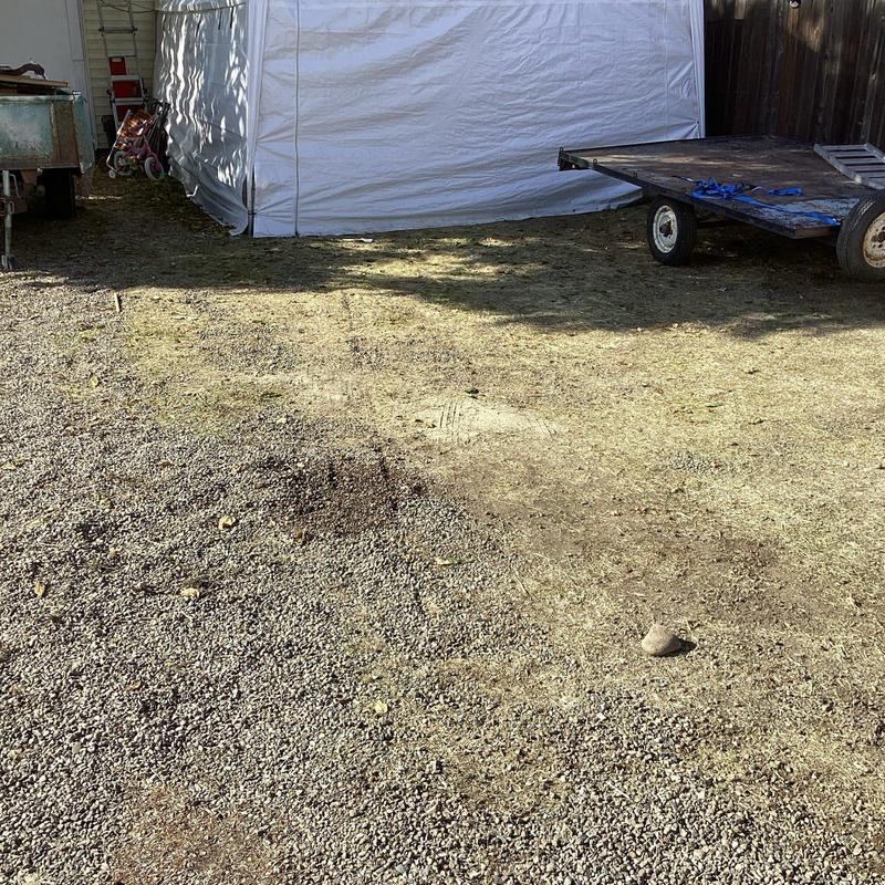 Sewer line repair site with marked excavation area