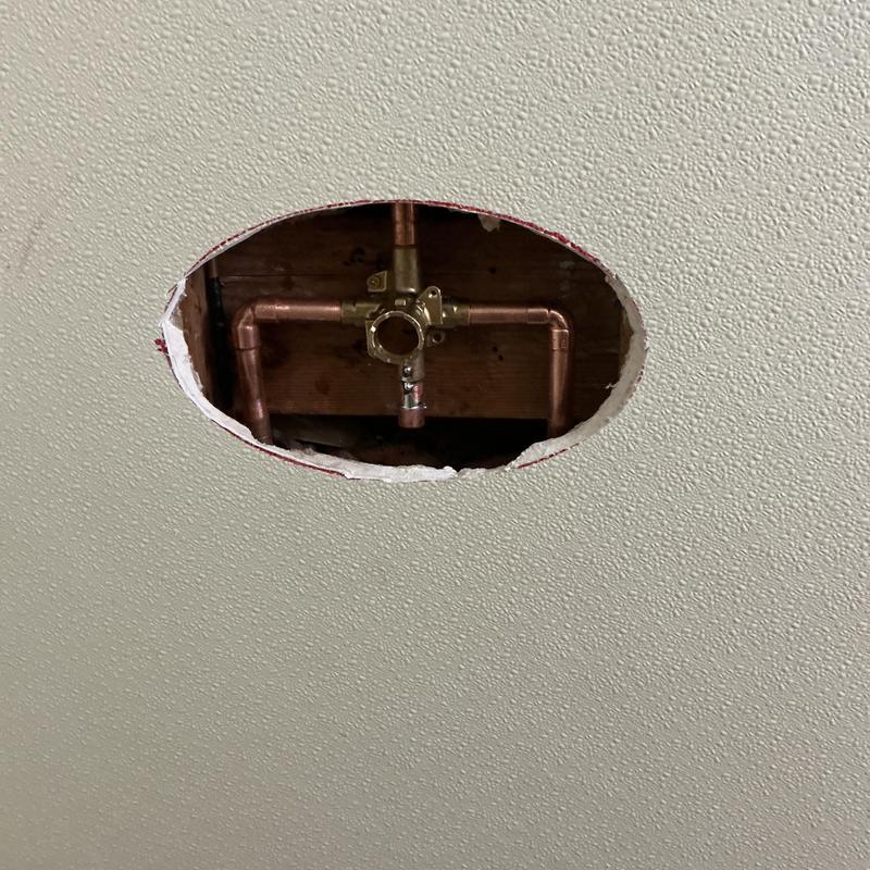Tub shower valve installation with copper piping in ceiling