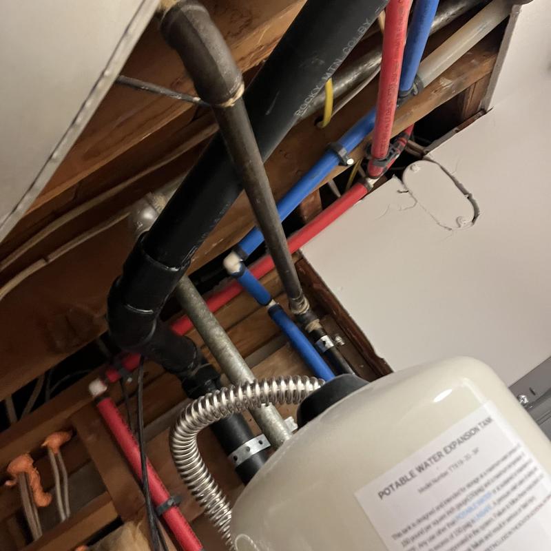 Gas water heater pipes and potable water expansion tank