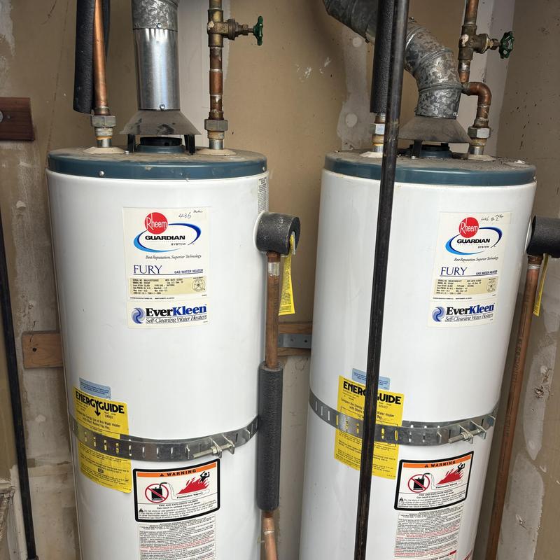Rheem Fury water heaters with earthquake strapping