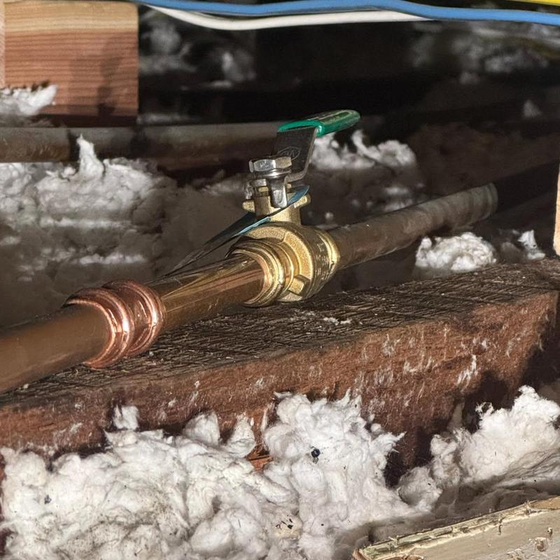 Copper water line with ProPress shut-off valve in attic