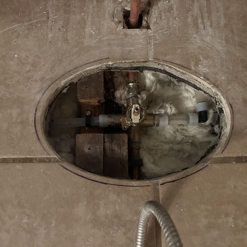CPVC bathroom water supply piping repair in floor cavity