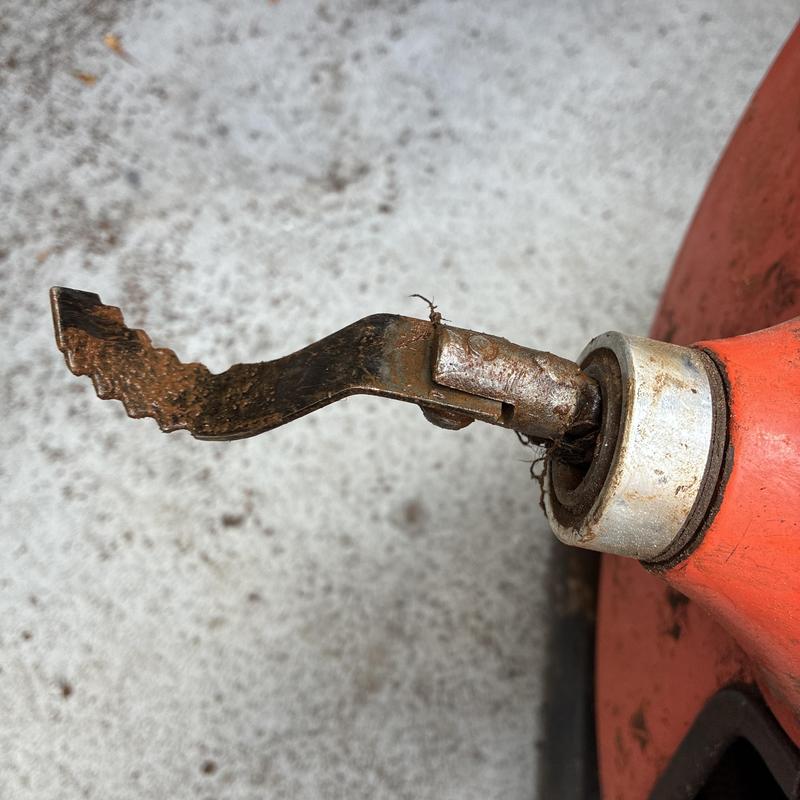 Drain cleaning machine blade with rust buildup Drain cleaning machine blade with rust buildup