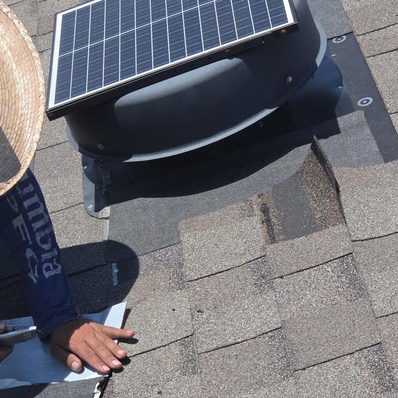Solar vent flashing with asphalt shingle roof repair Solar vent flashing with asphalt shingle roof repair