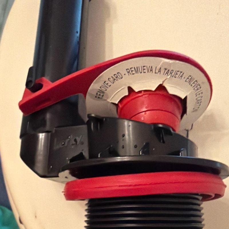 Toilet fill valve with red safety card removed