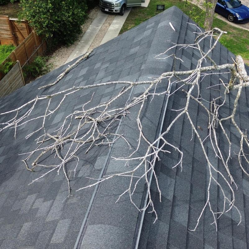Owen Corning asphalt roof with dead tree branches Owen Corning asphalt roof with dead tree branches