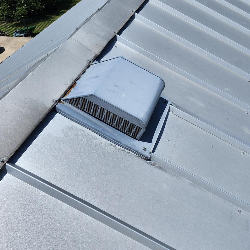 R-Panel 5V crimp metal roof vent and valley area R-Panel 5V crimp metal roof vent and valley area