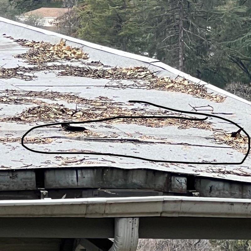 Flat roof membrane with damage and debris in Sonora CA