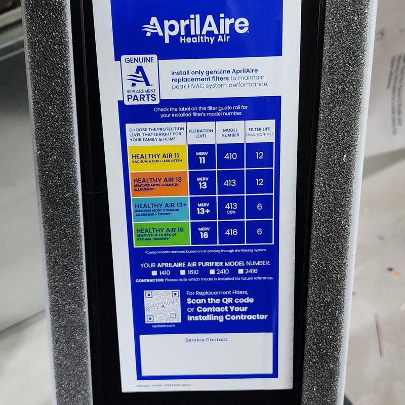 Aprilaire air purifier filter options label Aprilaire air purifier filter options label