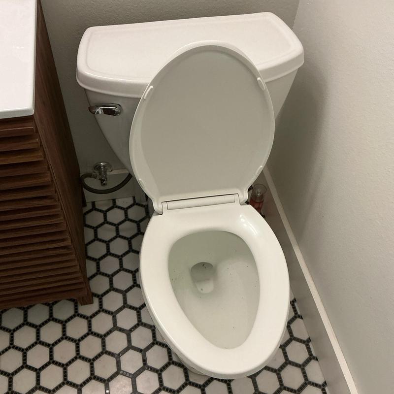 Toilet bowl with open lid in bathroom corner