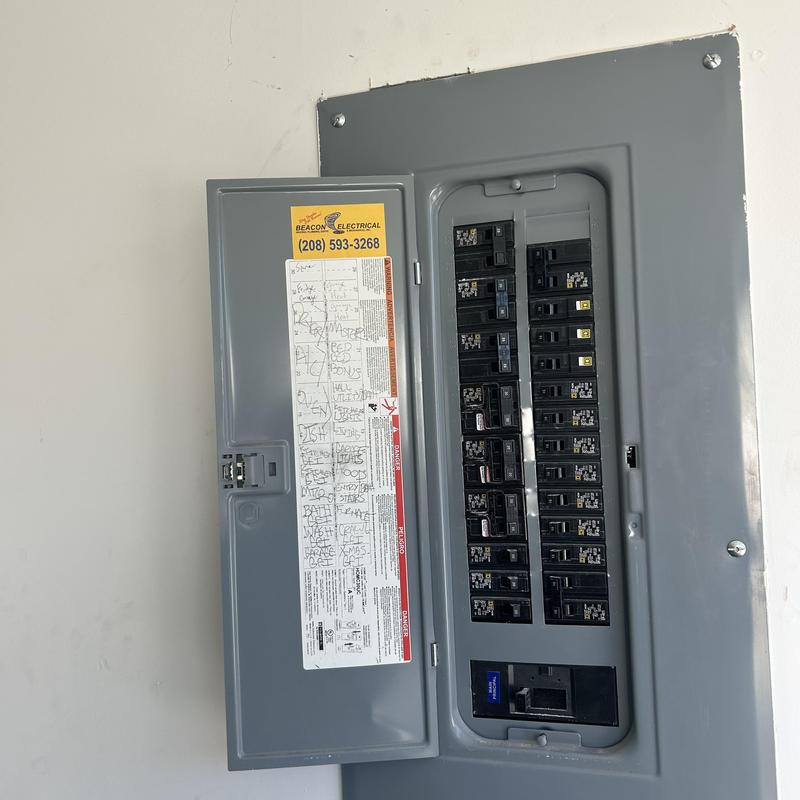 Electrical breaker panel with labeled circuits in Meridian Idaho