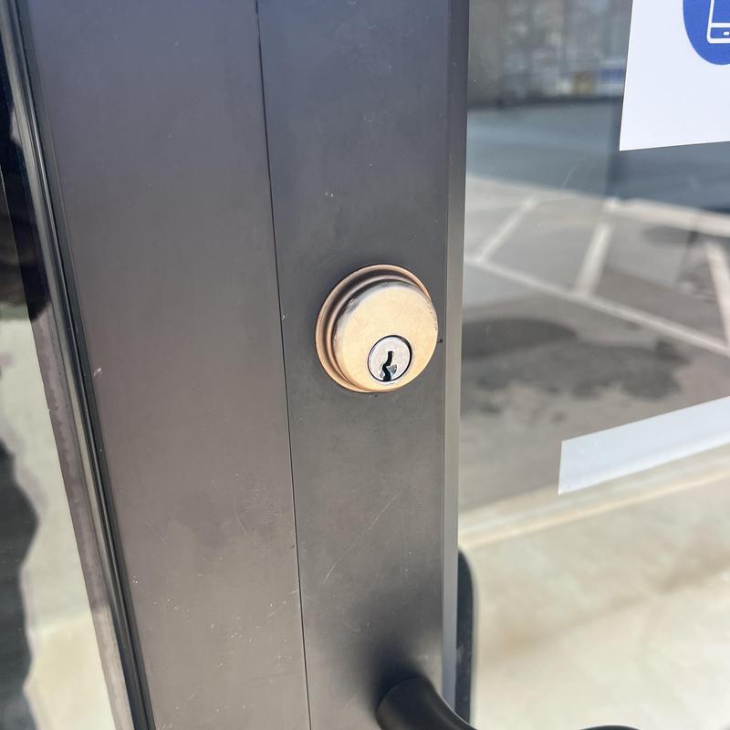Front door deadbolt lock on business entrance
