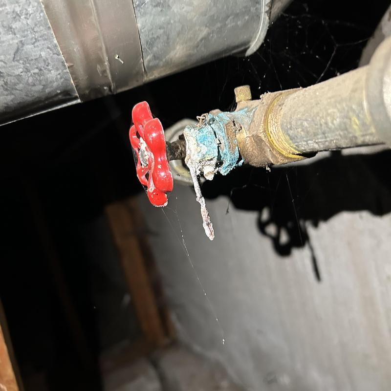 Hose bib with corrosion and leak under house pipe Hose bib with corrosion and leak under house pipe