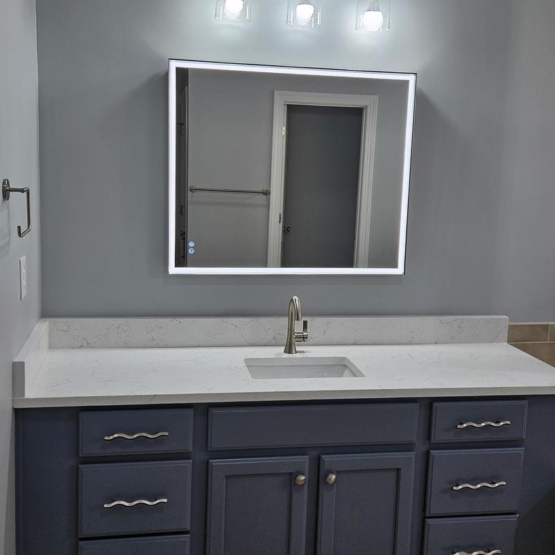 Bathroom vanity with sink and LED mirror light Bathroom vanity with sink and LED mirror light