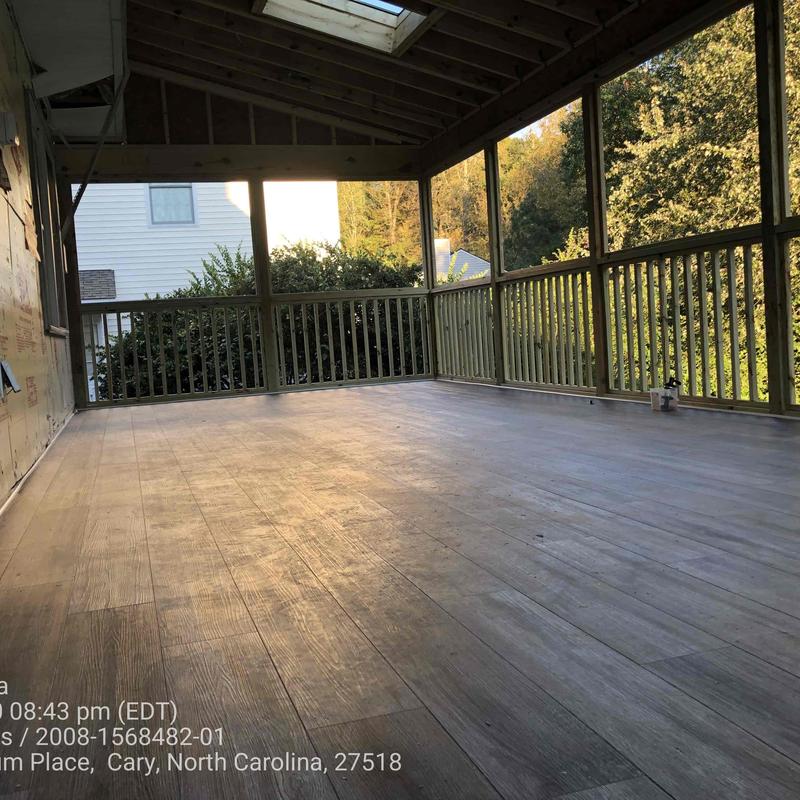 Screened porch flooring and railing installation in Cary, NC Screened porch flooring and railing installation in Cary, NC