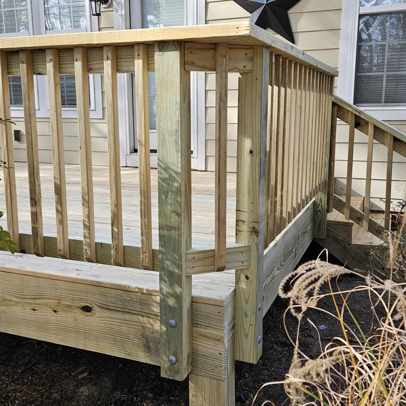 Wooden deck railing and stairs installation in Raleigh, NC Wooden deck railing and stairs installation in Raleigh, NC