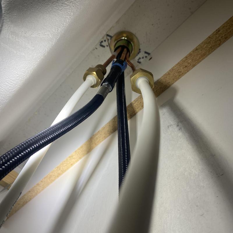 Kitchen sink faucet supply lines with repair fittings Kitchen sink faucet supply lines with repair fittings
