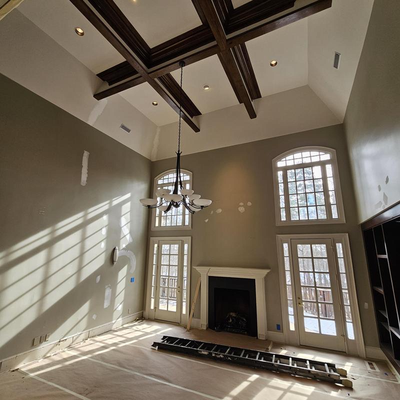 Interior wall drywall patching and ceiling beam remodeling Interior wall drywall patching and ceiling beam remodeling