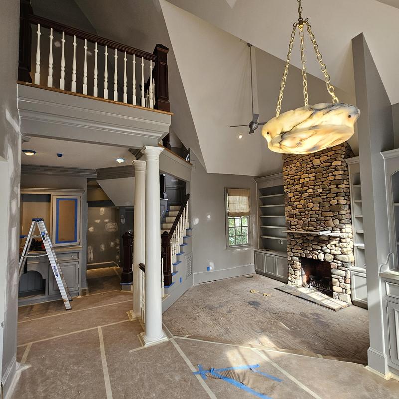 Stone fireplace and living room remodeling in progress Stone fireplace and living room remodeling in progress