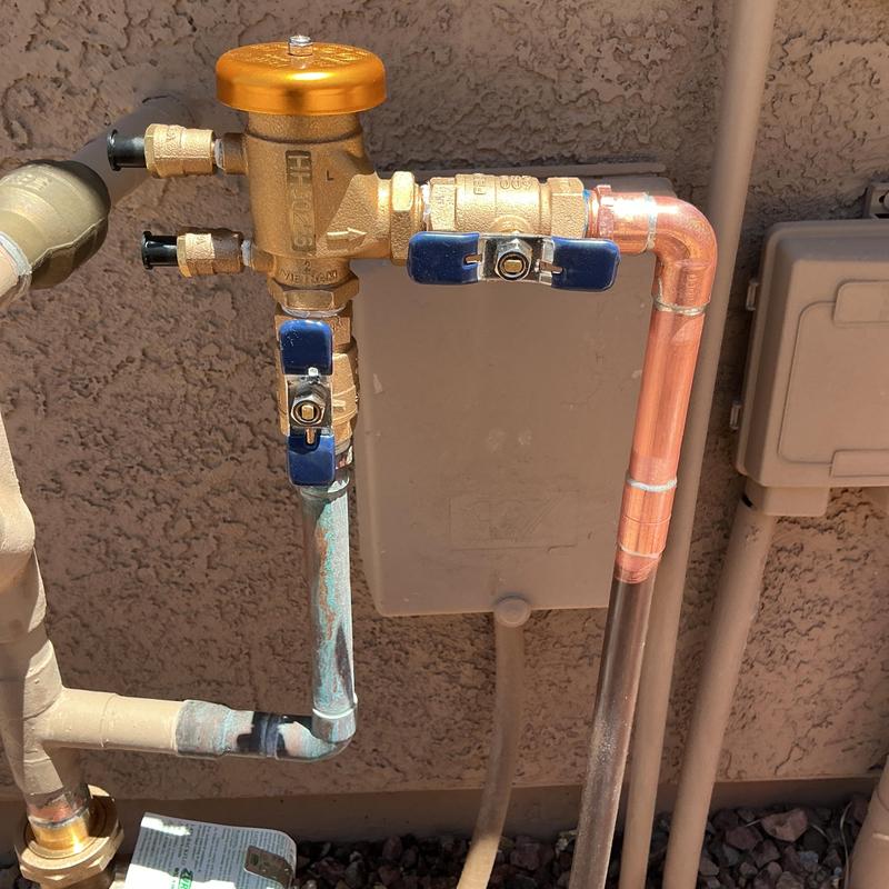 Pressure vacuum breaker with shutoff valves and copper piping