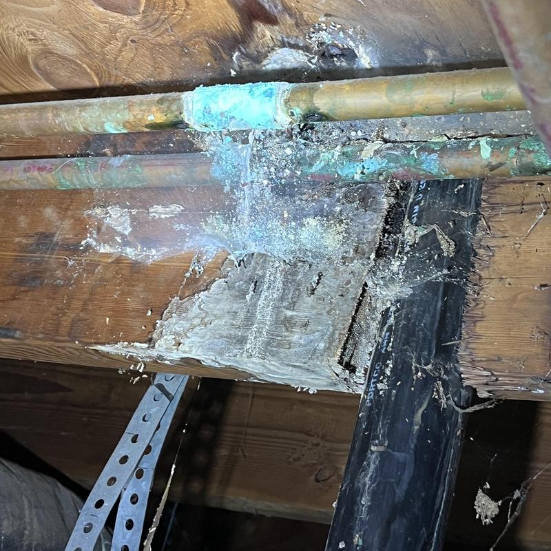 Copper water pipes with severe corrosion damage Copper water pipes with severe corrosion damage