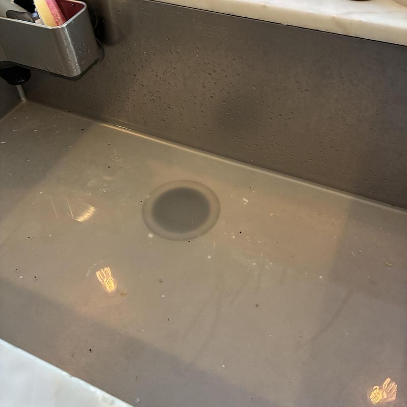 Kitchen sink drain with standing water after clog