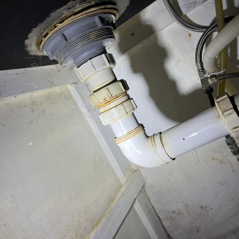 Kitchen sink drain pipe with P-trap and fittings Kitchen sink drain pipe with P-trap and fittings