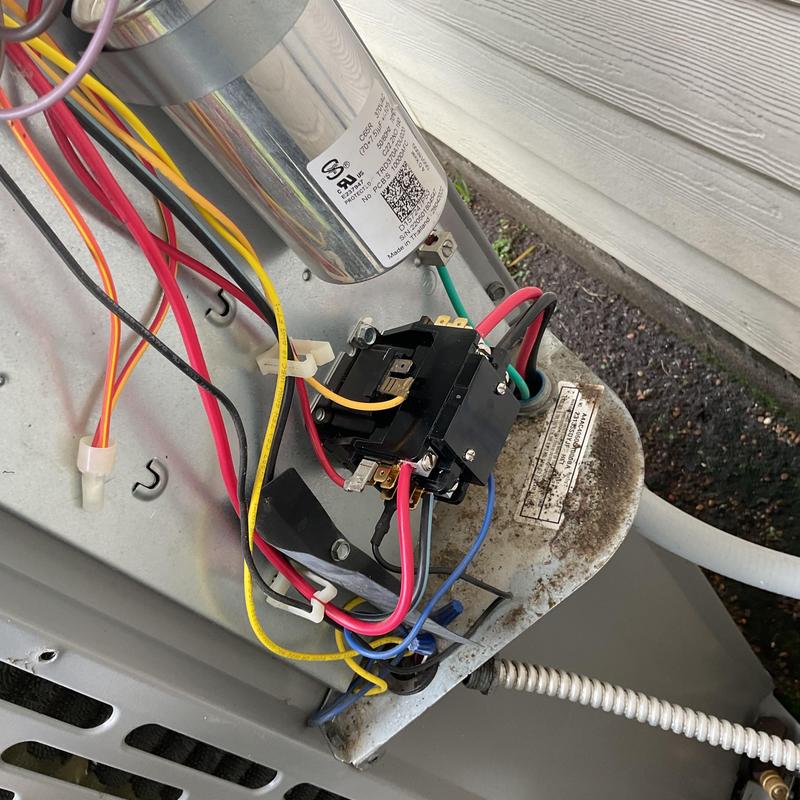 AC contactor with wiring and capacitor inside HVAC unit AC contactor with wiring and capacitor inside HVAC unit