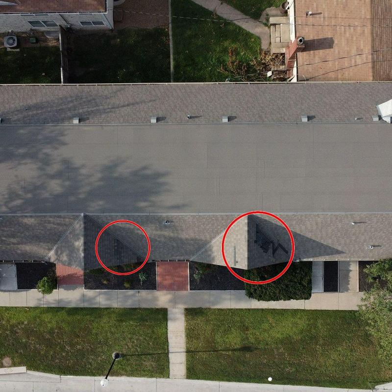 Front dormer east slope shingles missing and replaced