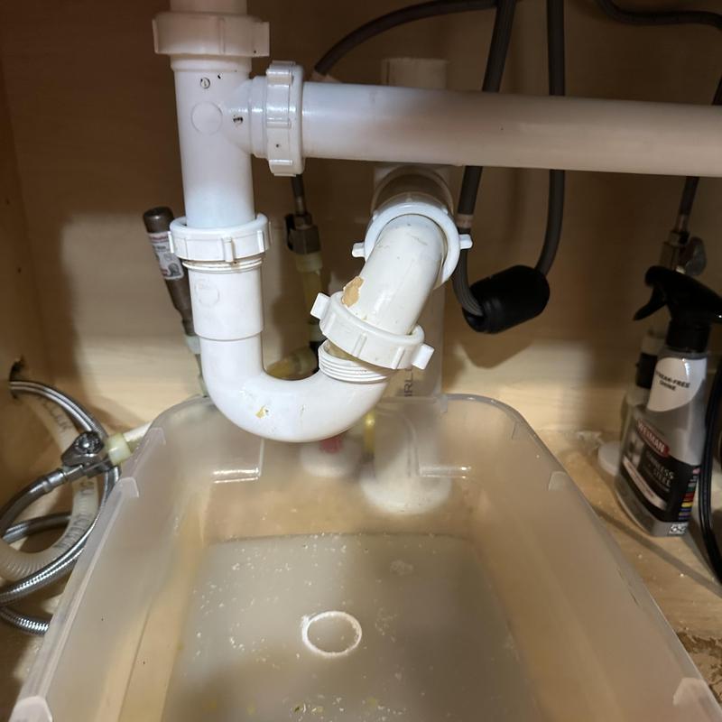 Kitchen sink drain pipe with trapped water and fittings