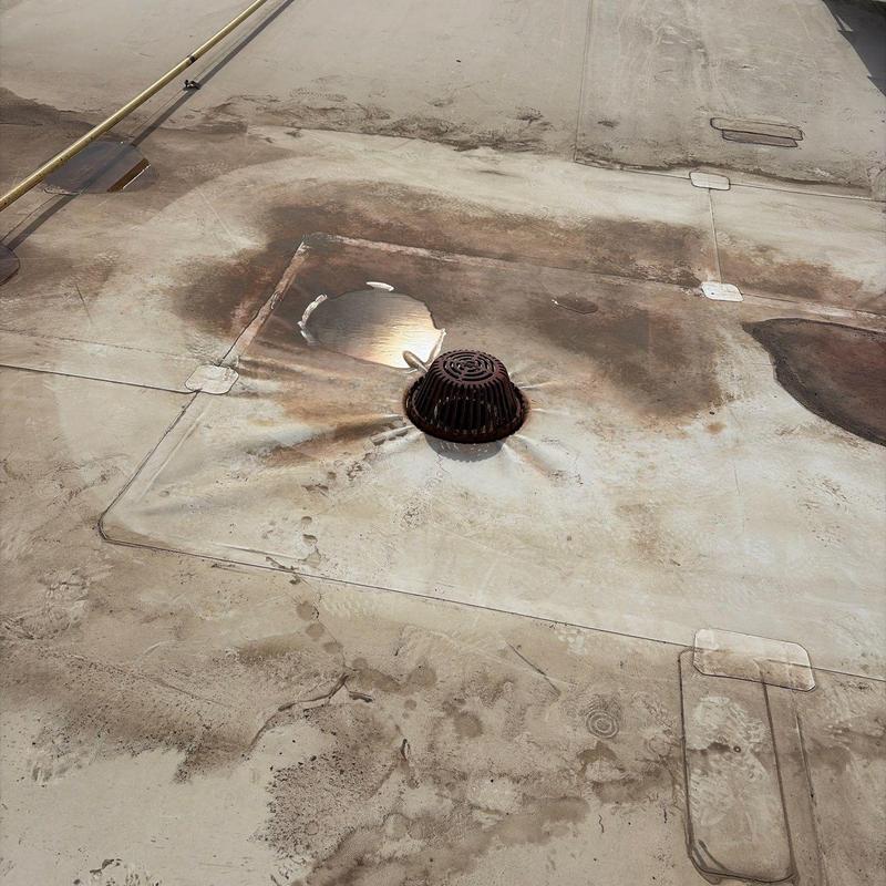 Single ply roof drain with surrounding membrane repair