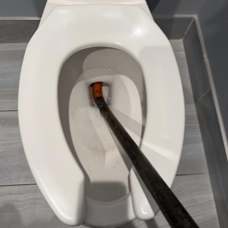 Toilet bowl clog auger insertion in bathroom Toilet bowl clog auger insertion in bathroom