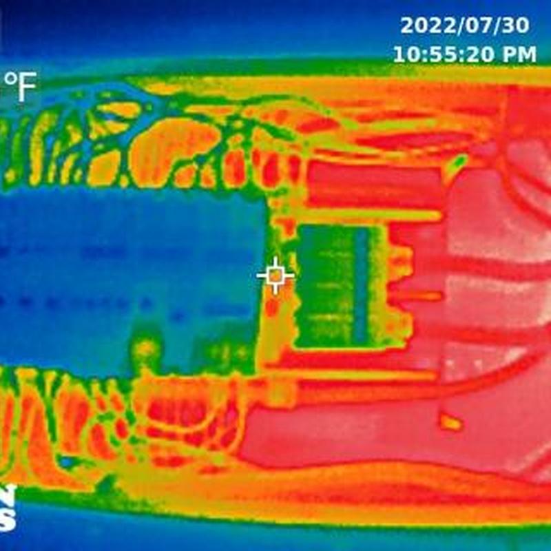 Electrical panel thermal image showing hot and cool spots Electrical panel thermal image showing hot and cool spots