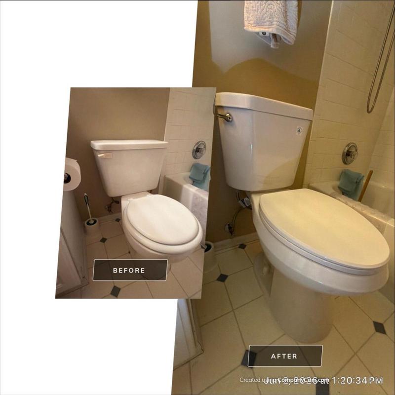 Toilet replacement with 1.28 GPM low-flow model in bathroom Toilet replacement with 1.28 GPM low-flow model in bathroom