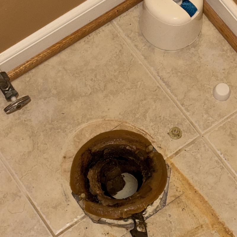 Toilet flange with damaged wax ring and shut off valve Toilet flange with damaged wax ring and shut off valve