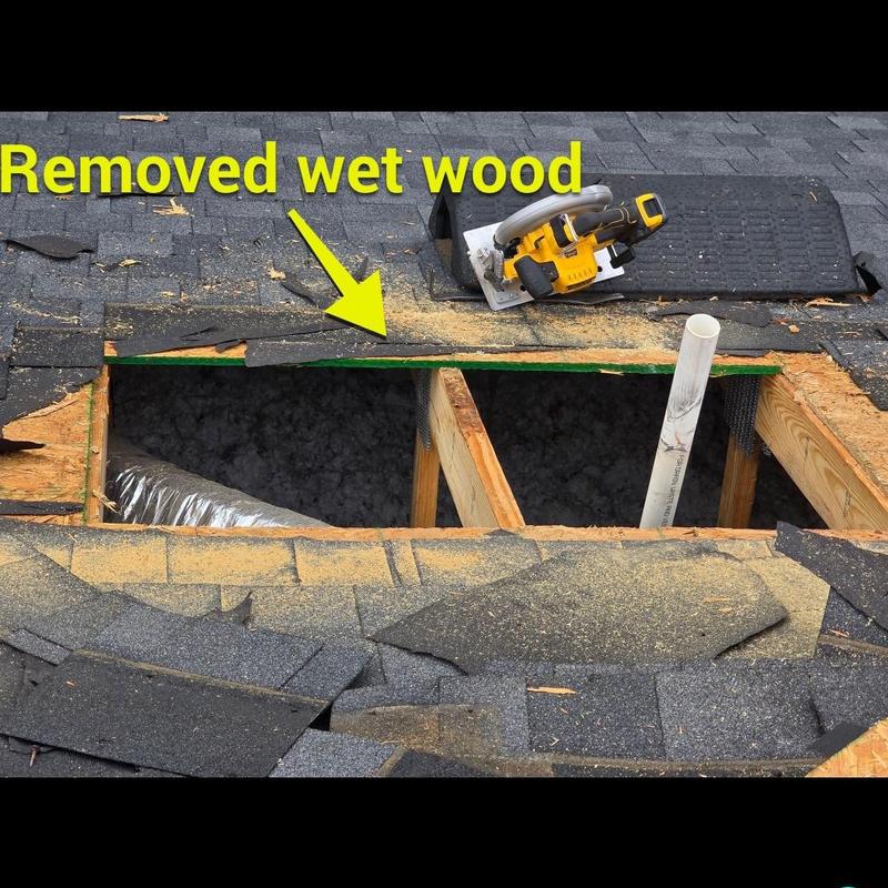 Roof OSB decking removed for water damage repair