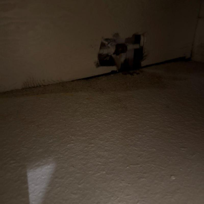 Plumbing under-sink pipe with wall water damage